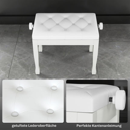 Adjustable Piano Bench with Faux Leather Cushion, White