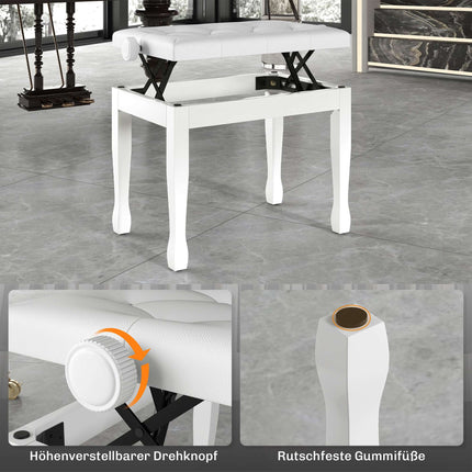 Adjustable Piano Bench with Faux Leather Cushion, White