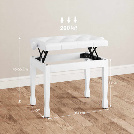 Adjustable Piano Bench with Faux Leather Cushion, White