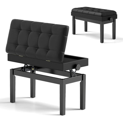 Adjustable Piano Bench with Storage, Black, 2 Seats