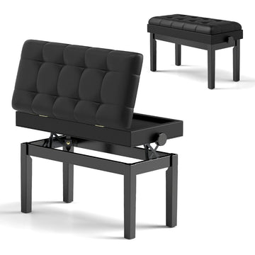 Adjustable Piano Bench with Storage, Black, 2 Seats