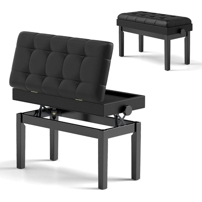 Adjustable Piano Bench with Storage, Black, 2 Seats