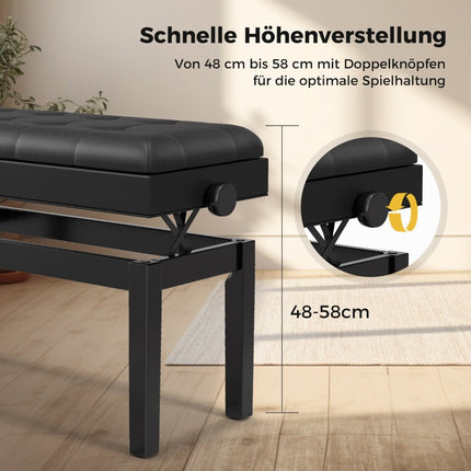 Adjustable Piano Bench with Storage, Black, 2 Seats