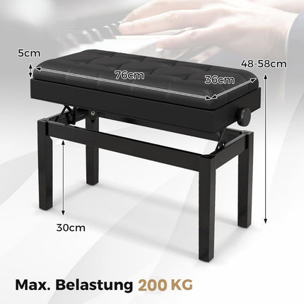 Adjustable Piano Bench with Storage, Black, 2 Seats