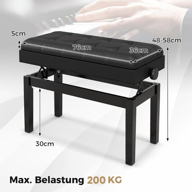Adjustable Piano Bench with Storage, Black, 2 Seats