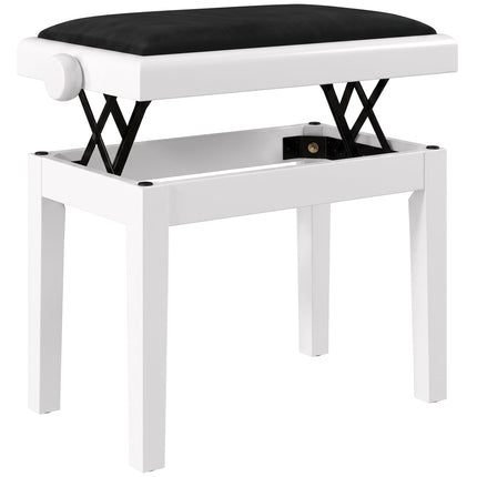 Adjustable Piano Bench with Velvet Cushion, White Rubberwood