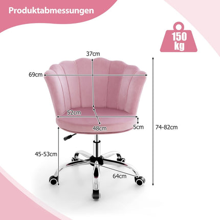 Adjustable Pink Velvet Office Chair with Wheels, Ergonomic Design