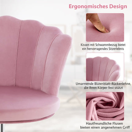 Adjustable Pink Velvet Office Chair with Wheels, Ergonomic Design