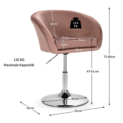 Adjustable Pink Velvet Swivel Bar Stool, 360 Rotation, 120kg Capacity