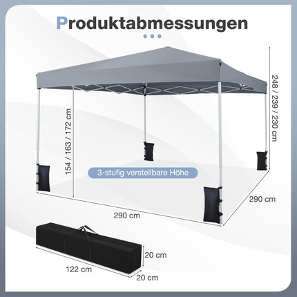 Adjustable Pop-Up Pavilion 290x290 cm for Camping & Beach