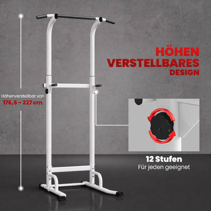 Adjustable Power Tower Dip Station, 176.5-227 cm, 120 kg Capacity