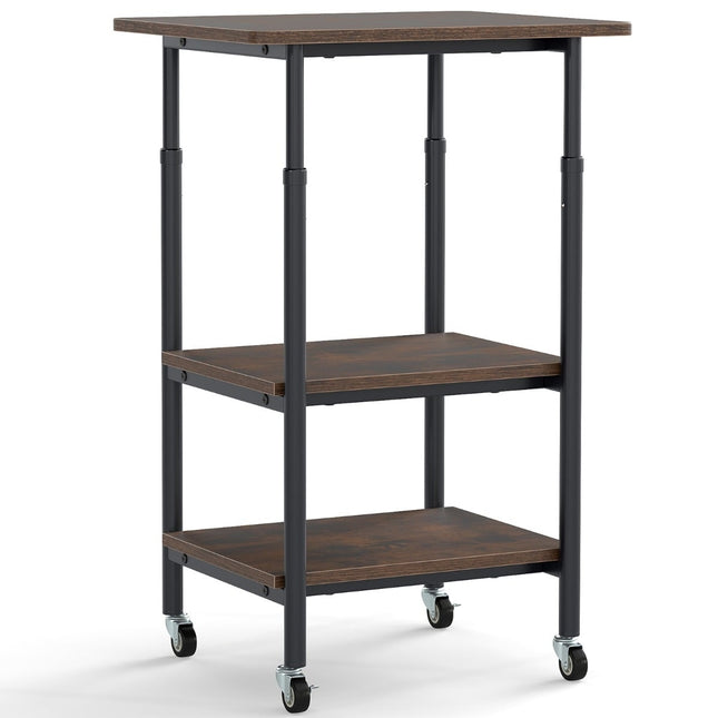 Adjustable Printer Stand with Shelves & Wheels, Brown