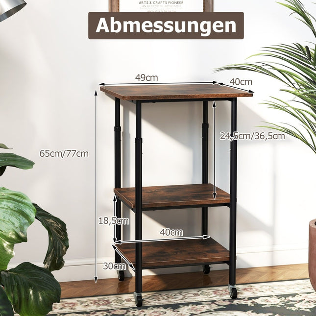 Adjustable Printer Stand with Shelves & Wheels, Brown