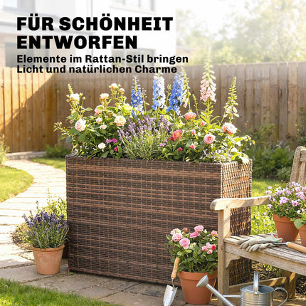 Adjustable Rattan Planter Box with Removable Liner, Brown