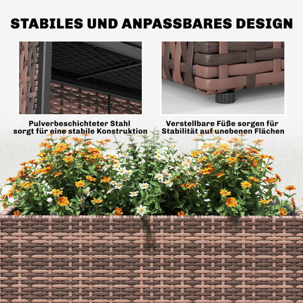 Adjustable Rattan Planter Box with Removable Liner, Brown