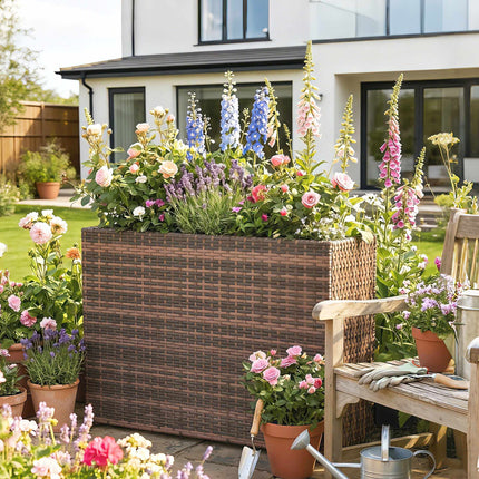 Adjustable Rattan Planter Box with Removable Liner, Brown