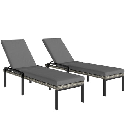 Adjustable Rattan Sun Lounger Set with Cushions, Grey