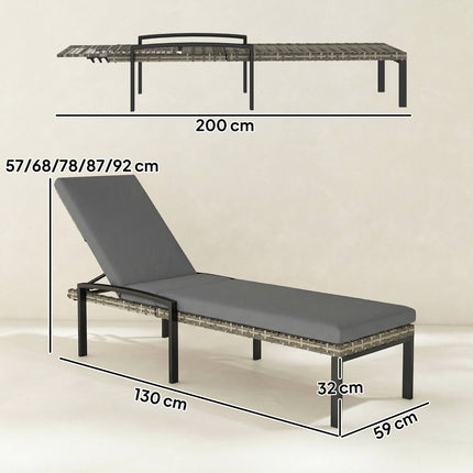 Adjustable Rattan Sun Lounger Set with Cushions, Grey