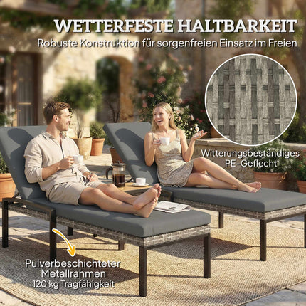 Adjustable Rattan Sun Lounger Set with Cushions, Grey