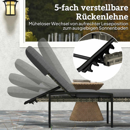 Adjustable Rattan Sun Lounger Set with Cushions, Grey