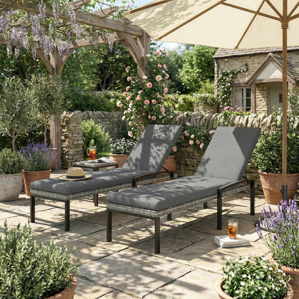 Adjustable Rattan Sun Lounger Set with Cushions, Grey