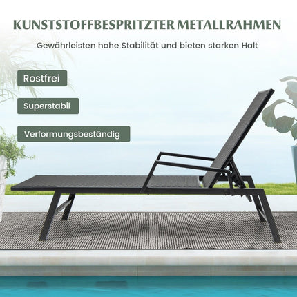 Adjustable Rattan Sun Lounger with Armrests, Brown