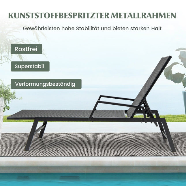 Adjustable Rattan Sun Lounger with Armrests, Brown