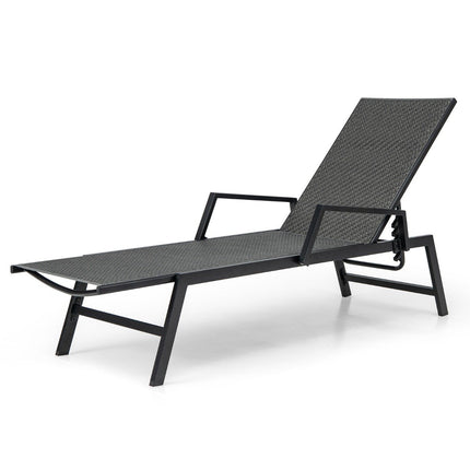 Adjustable Rattan Sun Lounger with Armrests, Brown