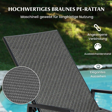 Adjustable Rattan Sun Lounger with Armrests, Brown
