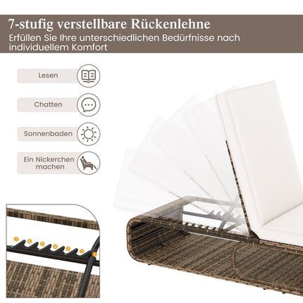 Adjustable Rattan Sun Lounger with Cushion, 180kg Capacity