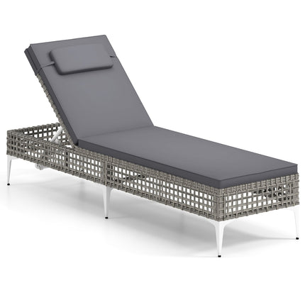 Adjustable Rattan Sun Lounger with Cushion & Headrest