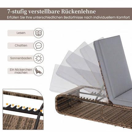 Adjustable Rattan Sun Lounger with Cushion, Weatherproof