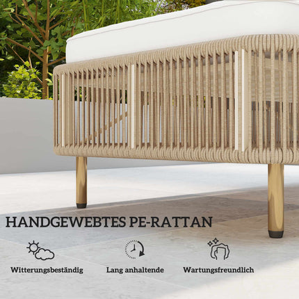 Adjustable Rattan Sun Lounger with Cushion, Yellow/Cream