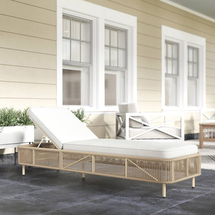 Adjustable Rattan Sun Lounger with Cushion, Yellow/Cream