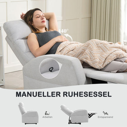 Adjustable Recliner Chair with Footrest, Light Grey Fabric