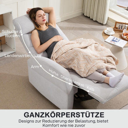 Adjustable Recliner Chair with Footrest, Light Grey Fabric