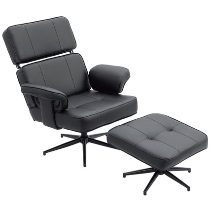 Adjustable Recliner with Ottoman, Faux Leather, Black
