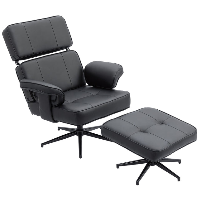 Verstelbare relaxfauteuil met voetenbank, kunstleer, zwart