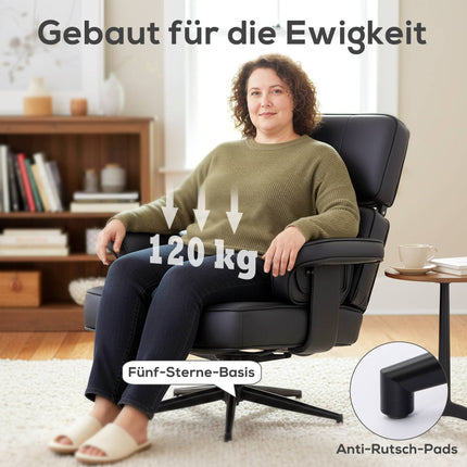 Adjustable Recliner with Ottoman, Faux Leather, Black