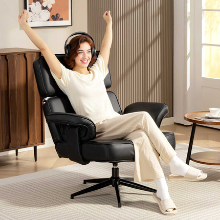 Adjustable Recliner with Ottoman, Faux Leather, Black
