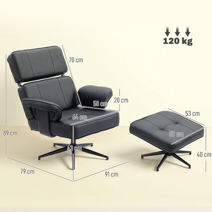 Adjustable Recliner with Ottoman, Faux Leather, Black