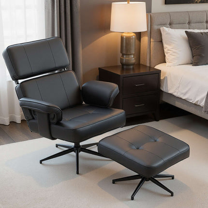Adjustable Recliner with Ottoman, Faux Leather, Black