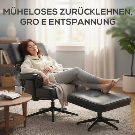 Adjustable Recliner with Ottoman, Faux Leather, Black