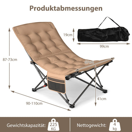 Adjustable Reclining Camping Chair, 225kg Capacity, Khaki
