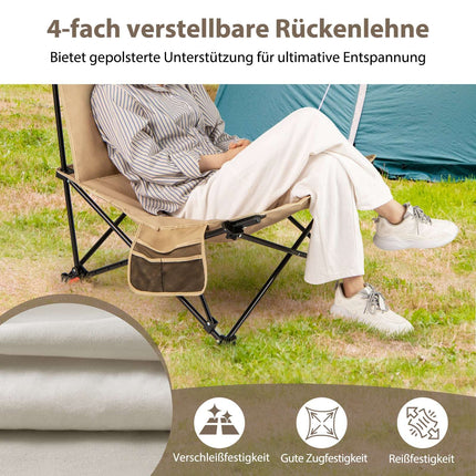 Adjustable Reclining Camping Chair, 225kg Capacity, Khaki