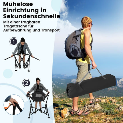 Adjustable Reclining Camping Chair with Cup Holder, Black