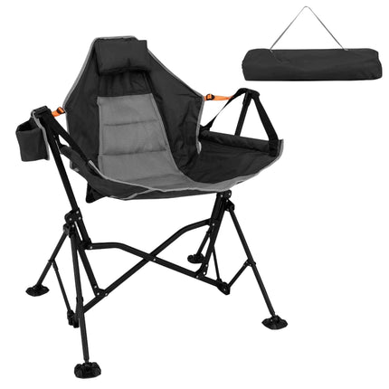 Adjustable Reclining Camping Chair with Cup Holder, Black