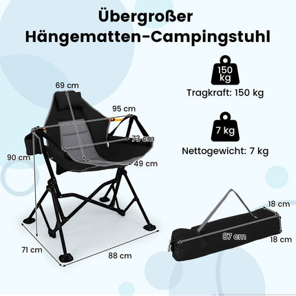 Adjustable Reclining Camping Chair with Cup Holder, Black
