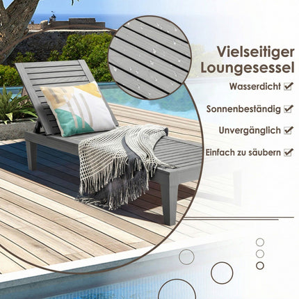 Adjustable Reclining Outdoor Sun Lounger, Grey, PP Material