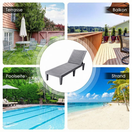 Adjustable Reclining Outdoor Sun Lounger, Grey, PP Material